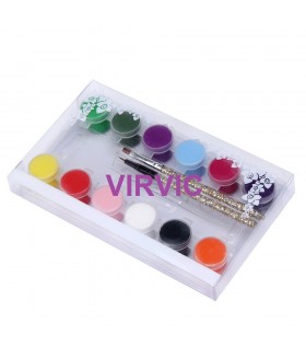 Set 12 Vopsele Acrilice 3D + 2 Pensule Manichiura si pictura unghii